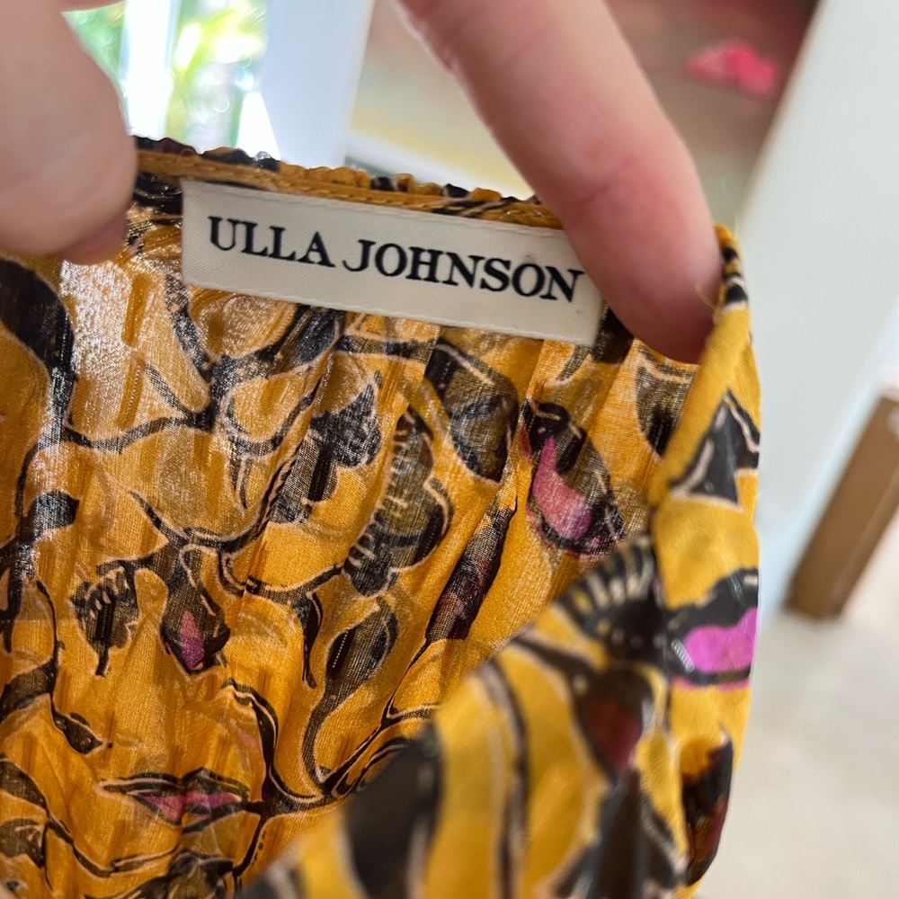 Ulla Johnson Mustard Yellow Silk Ruffle Mini Dress 6 - Picture 6 of 7